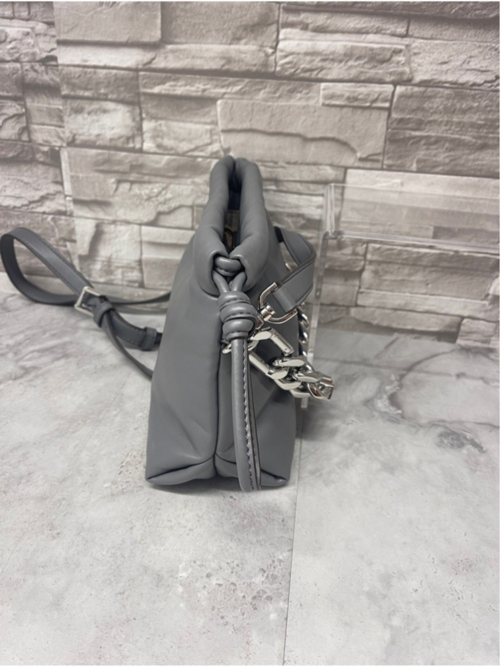 Michael Kors Lina XS Drawstring Crossbody Soft Plush Leather Heather Gray Set - Picture 8 of 16